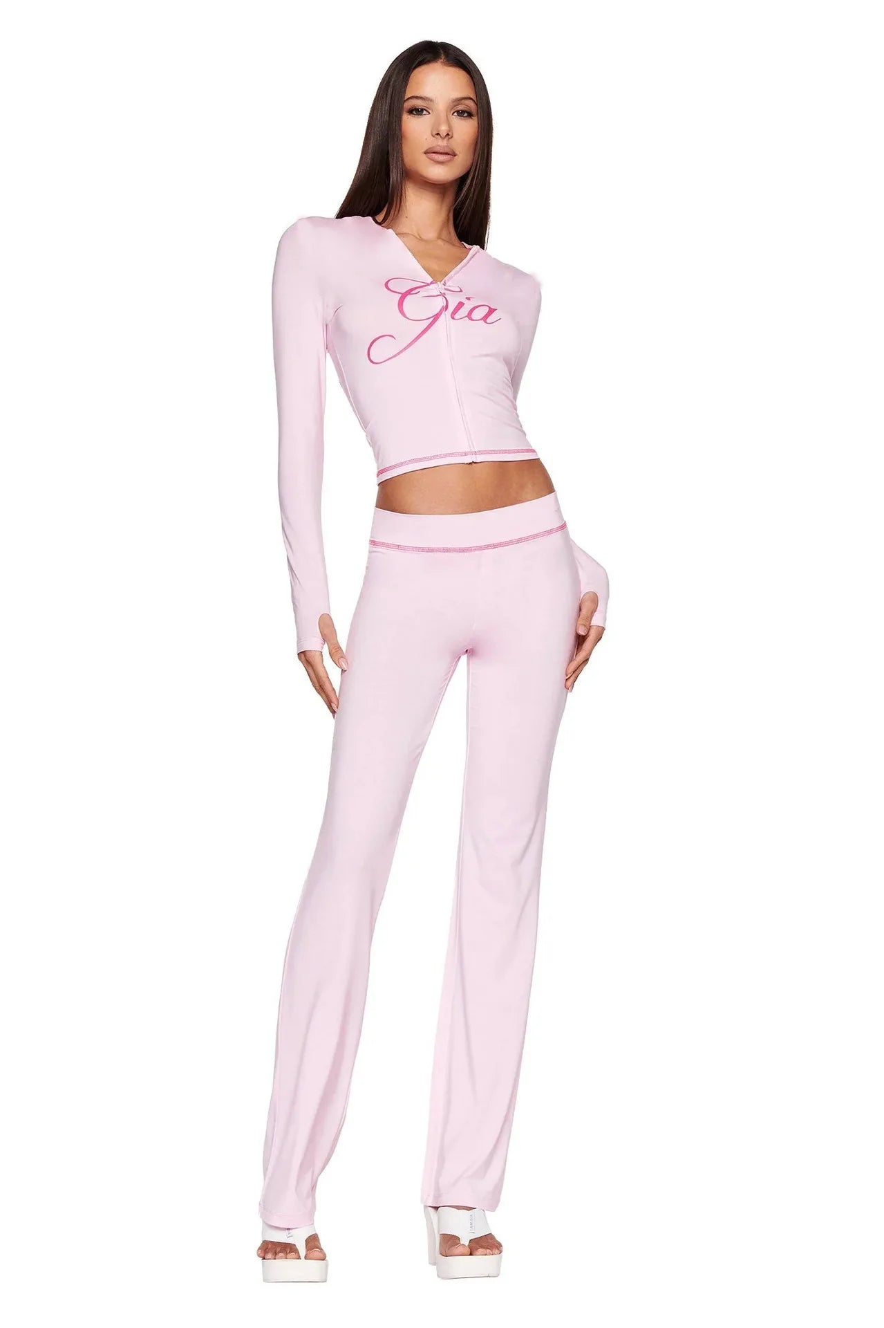 Women's New Two Piece Set Pant Sets with Zipper Closure and Backless Design