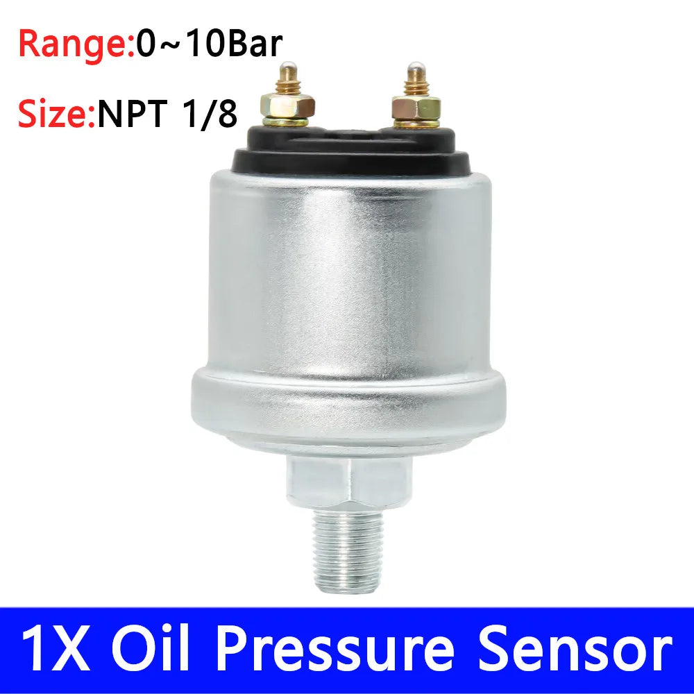 HD Mechanical Oil Pressure Sensor NPT1/8 M10X1 Thread 0-5 Bar 0-10 Bar 52mm Oil Pressure Gauge 9-32V