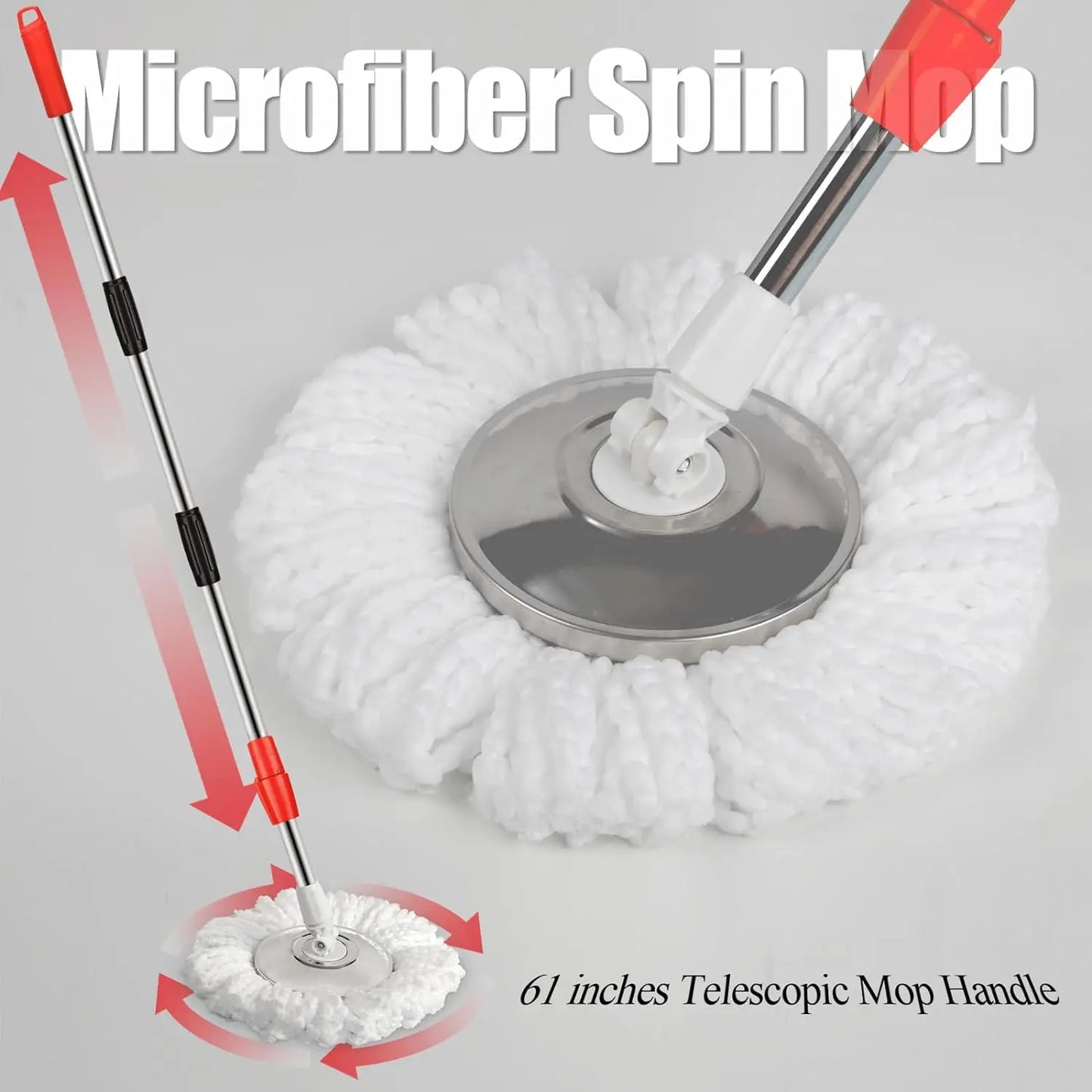 360 Degree Spin Mop Bucket Set With Wheels And 61 Inch Extendable Adjustable Handle Dry Wet Separation