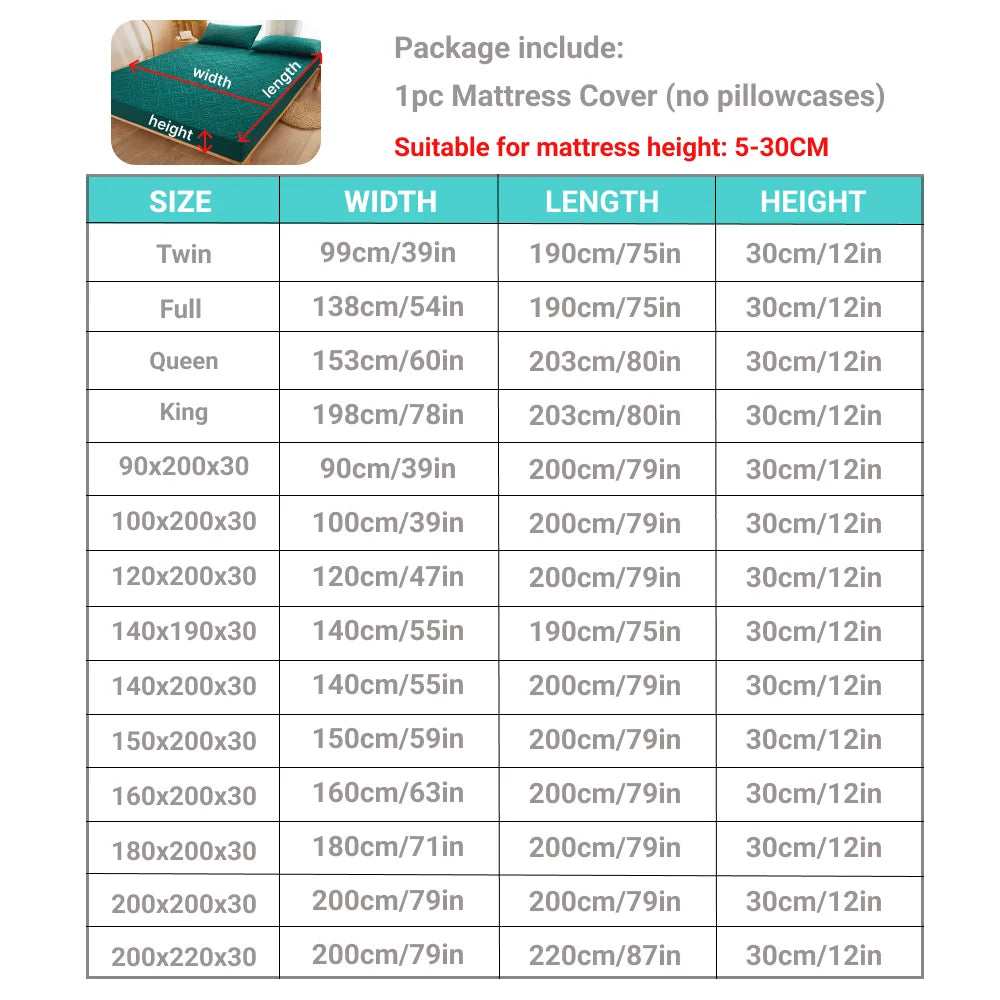 Waterproof Quilted Mattress Protector Breathable Mattress Cover Anti-Mite Anti-Bacterial Fitted Bed Sheet