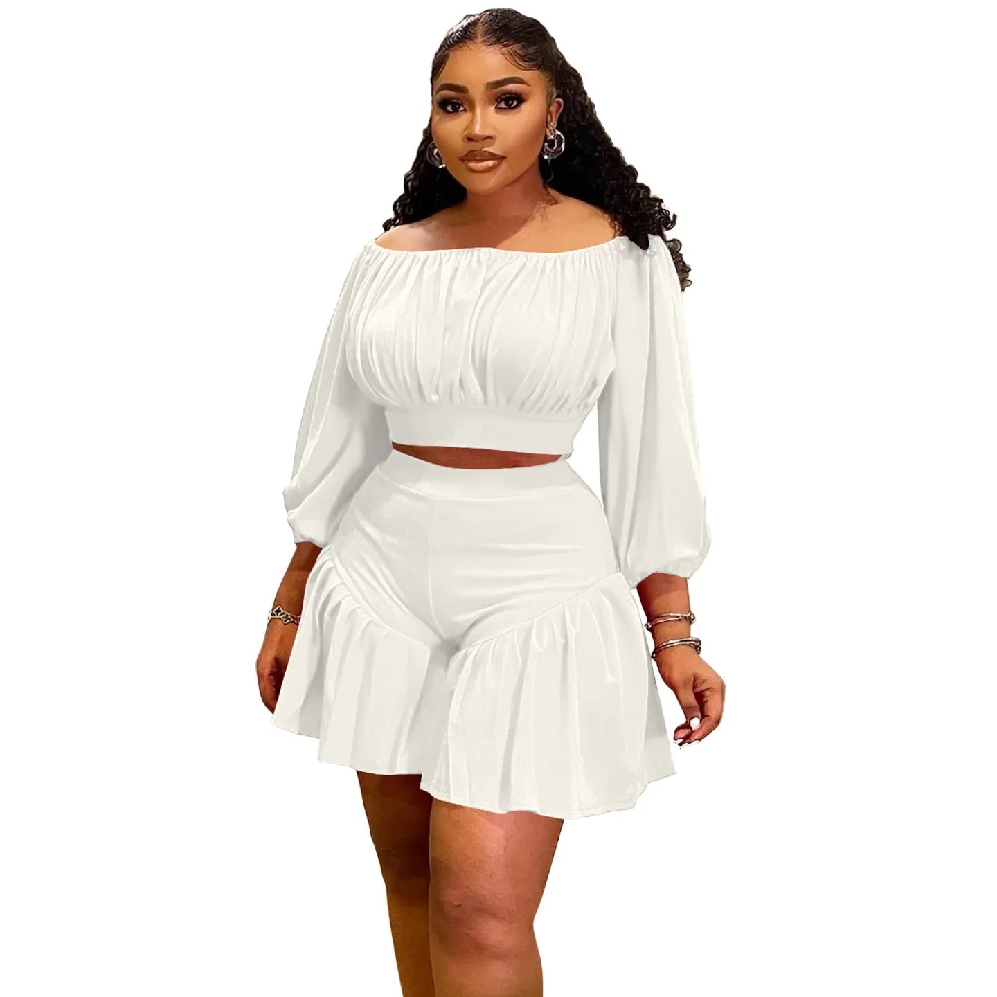 CM YAYA Plus Size Women's Long Sleeve Set Regular Fit O Neck Knit Polyester Spandex
