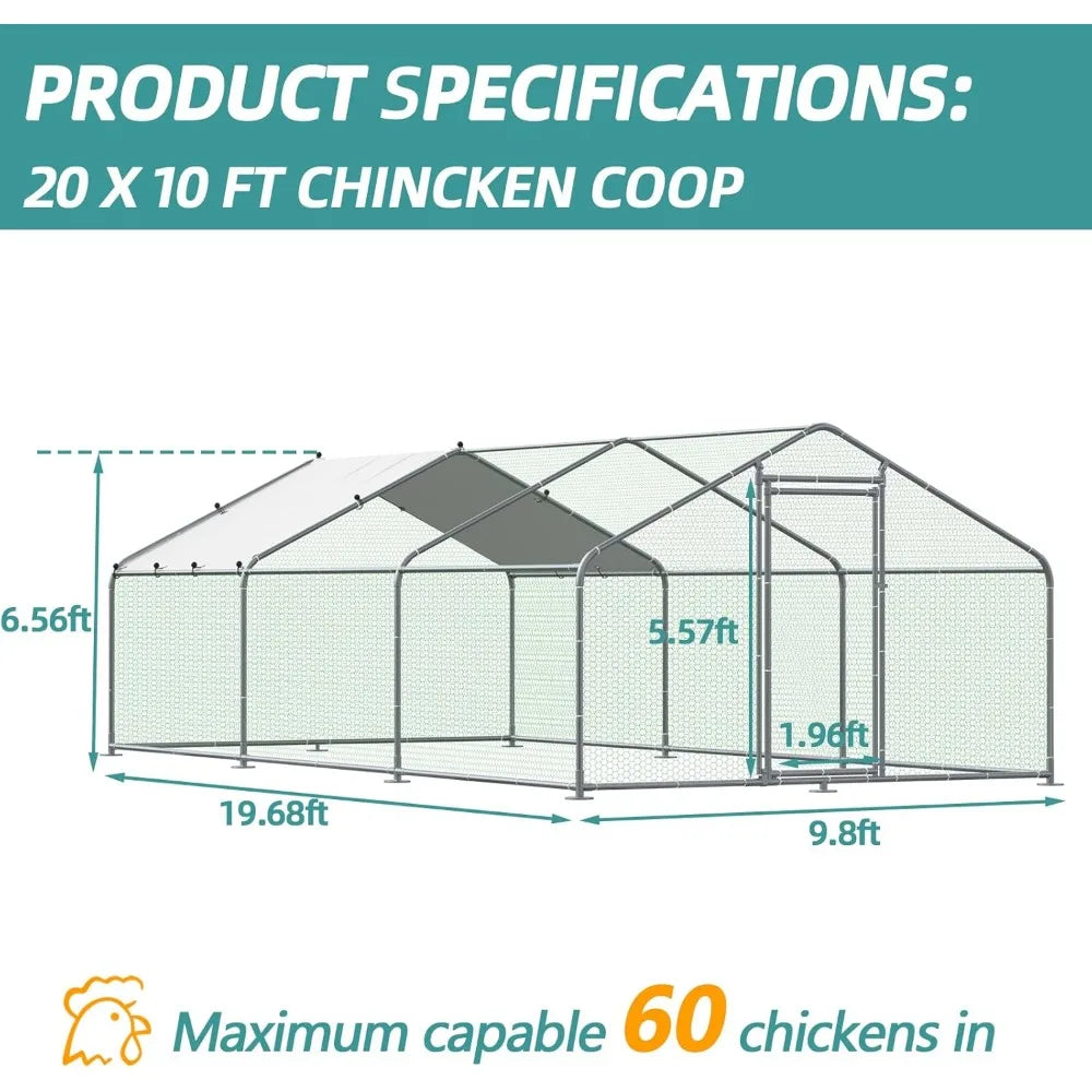 Large Metal Chicken Coop Run Walk In Enclosure Poultry Hen Run House Spire Shaped Chicken Pen with Waterproof and Anti UV Cover