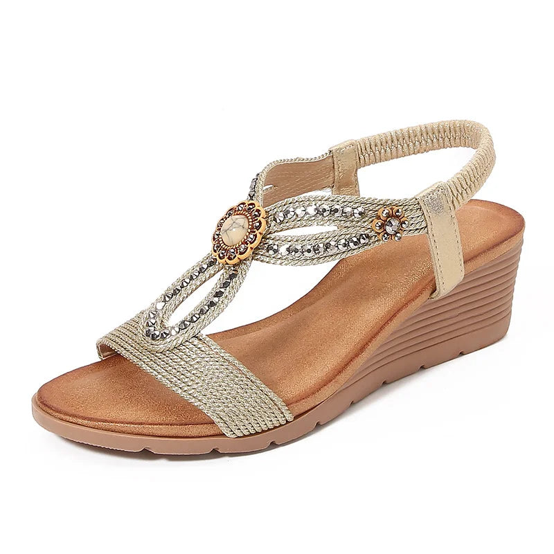Platform Sandals 2026 New Arrival, Wedge Heel Women'S Sandals Beach Shoes Fashionable Rhinestone Comfortable Trendy Women