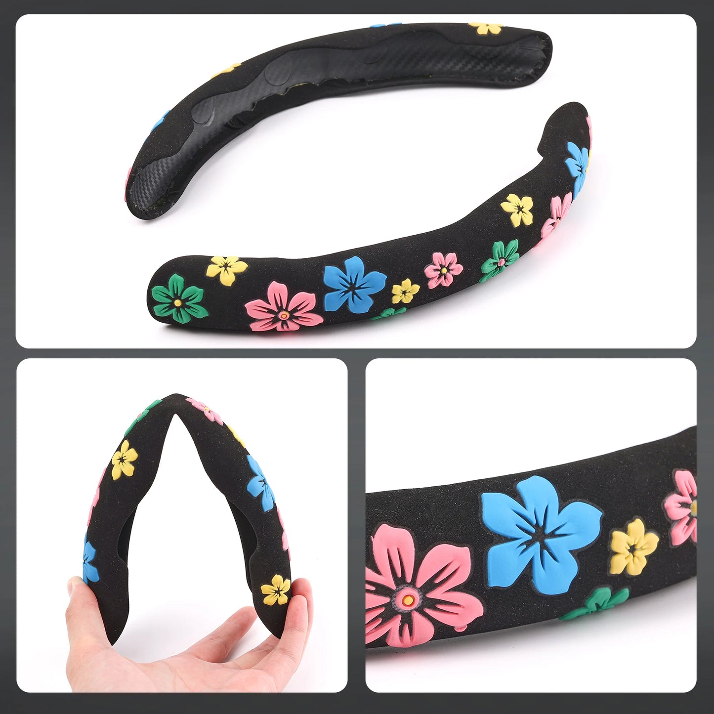 2PCS Universal Suede Car Steering Wheel Cover Floral Print Anti Slip for Women Car Interior Accessories