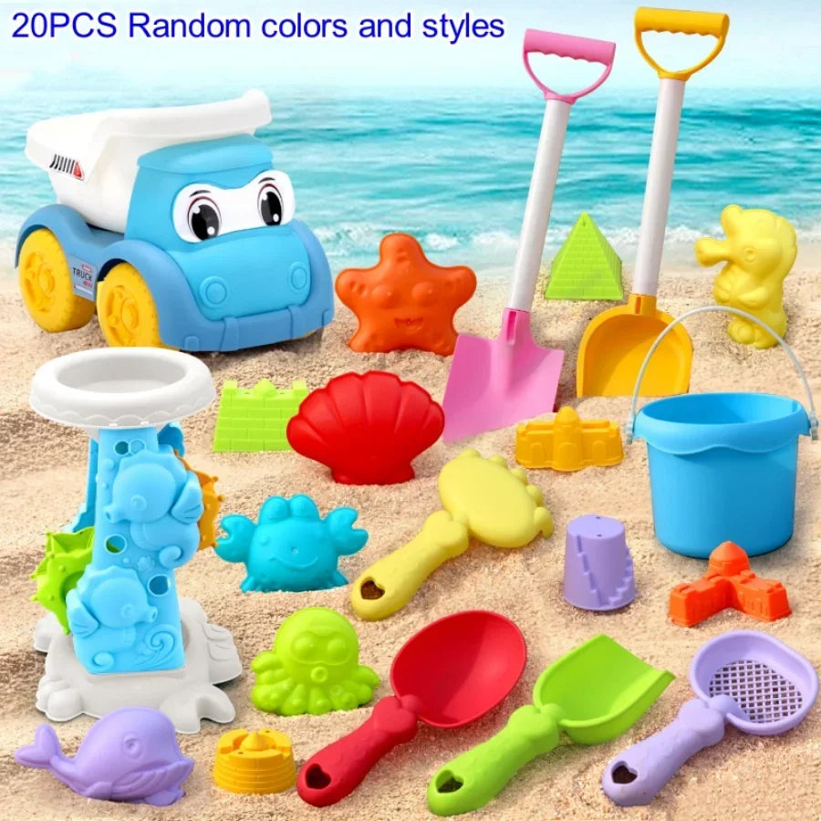 Children's Beach Toy Set ATV Sand Digging and Water Play Tools Beach Bucket Hourglass Shovel Random Colors