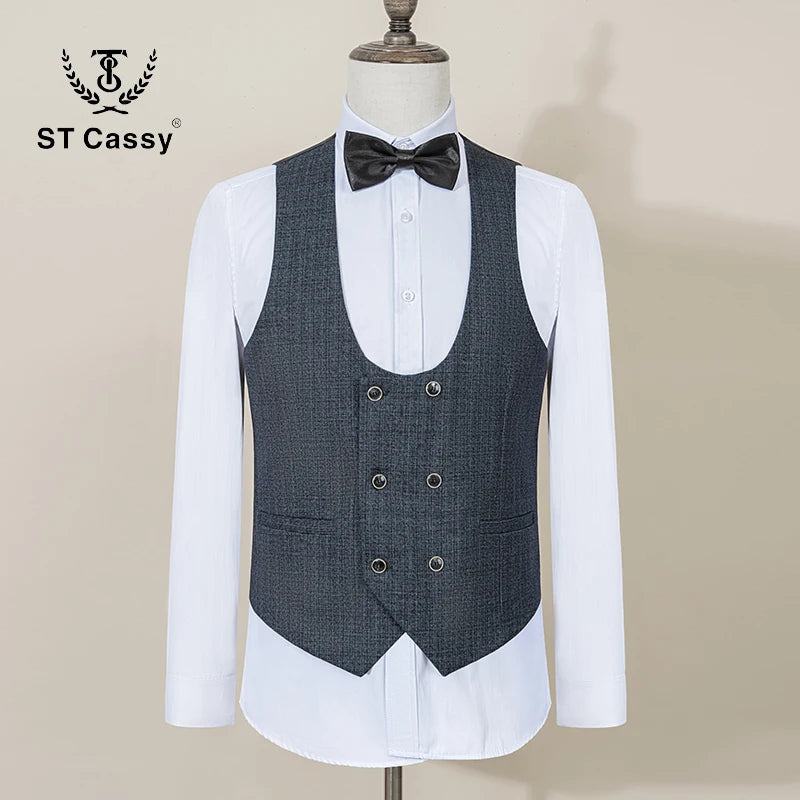 ST Cassy Luxury Men Suit Slim Fit Male Groom Wedding Blazers Party Dress Suit Business Office Three Piece