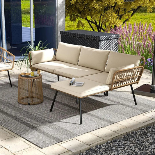 ANGDUO Patio 3 Piece Outdoor Wicker Set Coffee Table
