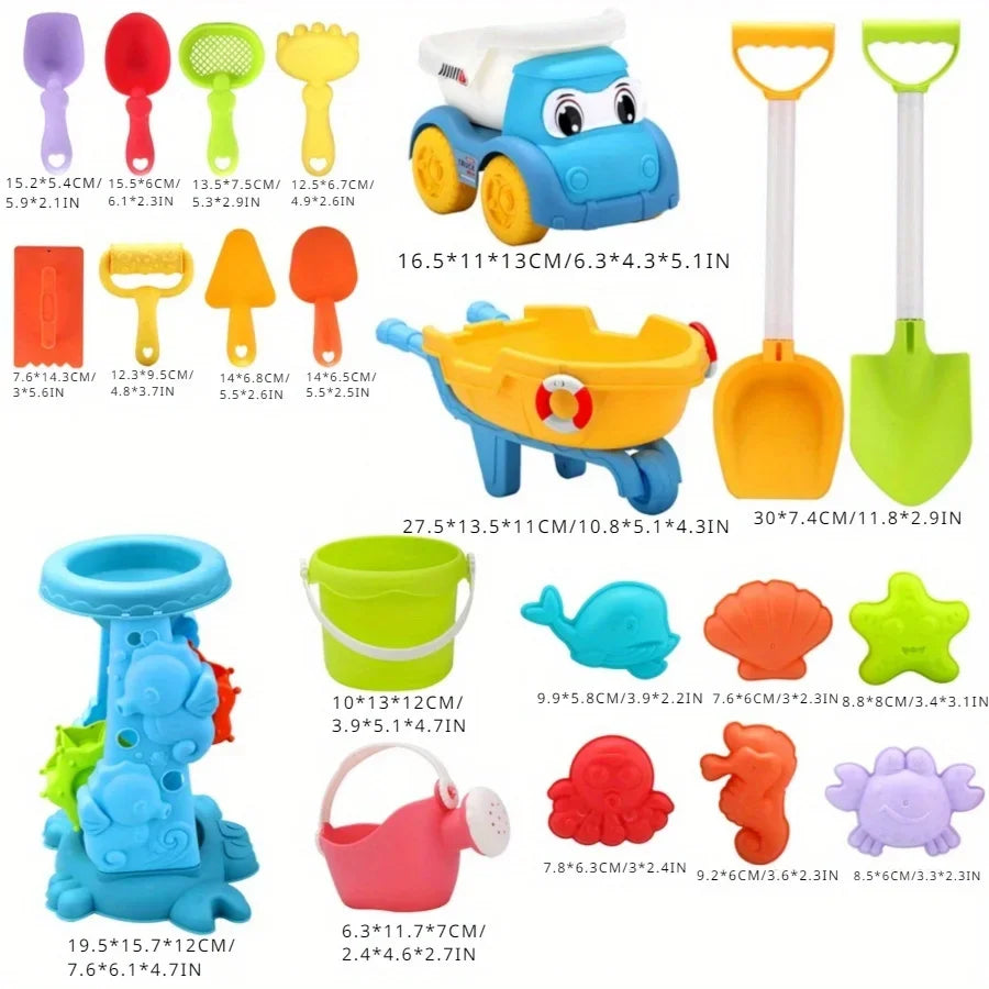 Children's Beach Toy Set ATV Sand Digging and Water Play Tools Beach Bucket Hourglass Shovel Random Colors