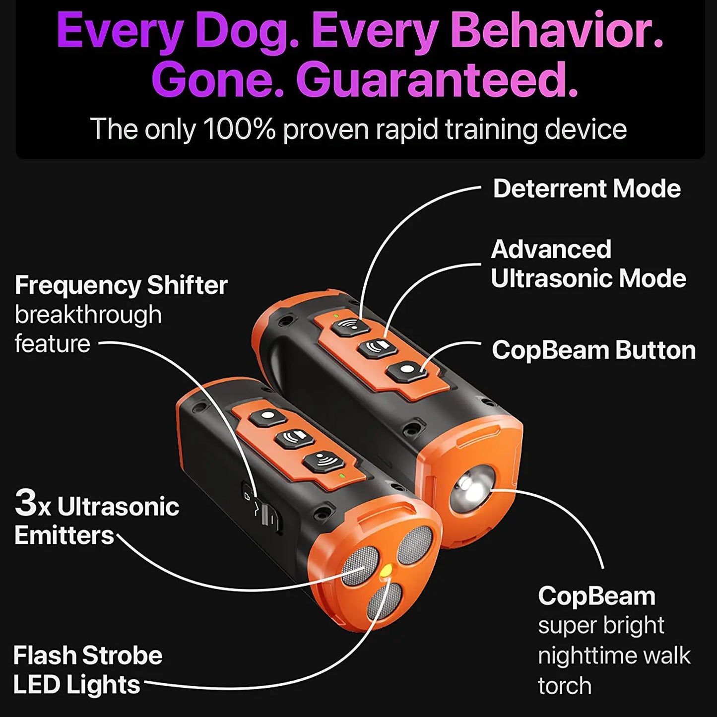 2023 Release Pet Dog Repeller Ultrasonic Dog Training Device Rechargeable Anti Dog Bark Deterrent With LED Flashlight