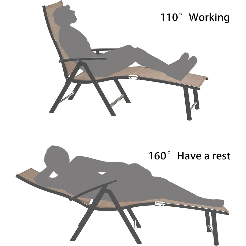 3PCS Aluminum Patio Set with Chaise Lounge Chairs and Table 8-Position Adjustable Backrest for Outdoor Use