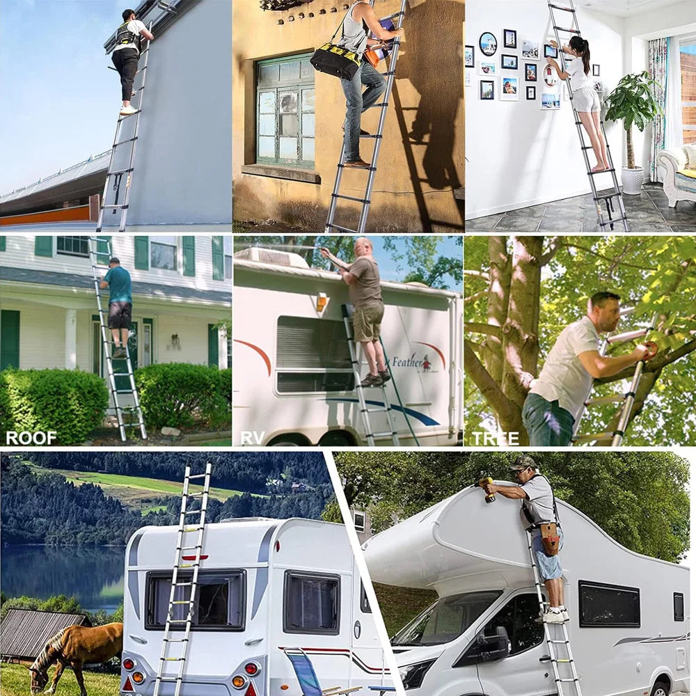 Extendable Telescopic Ladder 2.6M to 5M Heavy Duty Multi Purpose Folding Stainless Steel Portable Loft Ladder Tool