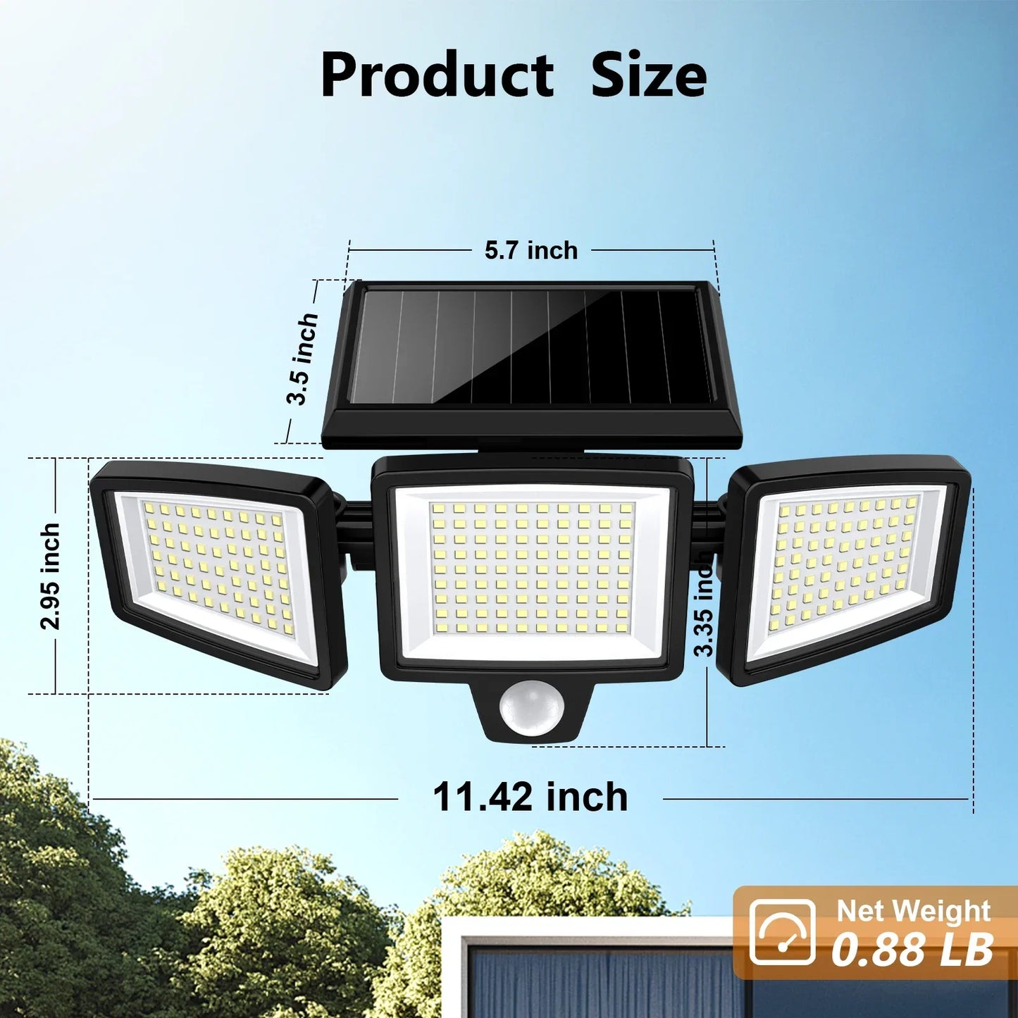 SZRSTH 3 Head Solar Motion Sensor Security Light Remote