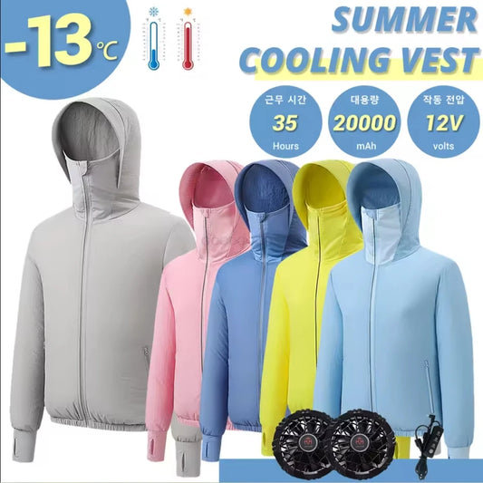 Men's Outdoor Summer Coat with USB Electric Fan Cooling Jacket Air Conditioning Fan Clothes for Heatstroke Protection