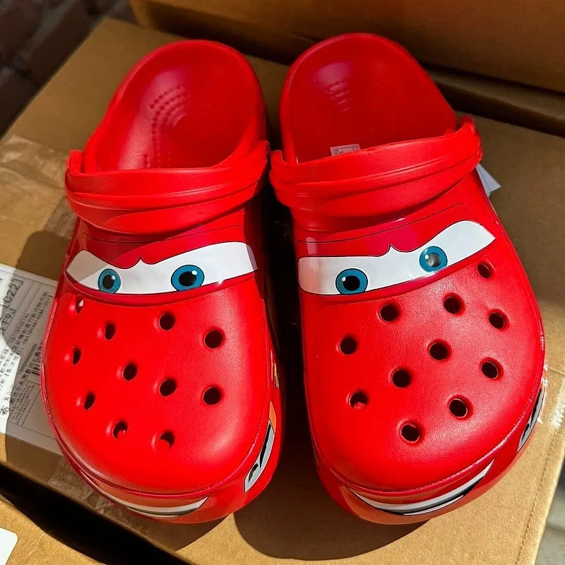 Disney Pixar Lightning McQueen Cartoon Solid Waterproof Slippers Outdoor Sandals Casual Breathable Ankle Wrap EVA Shoes Gift