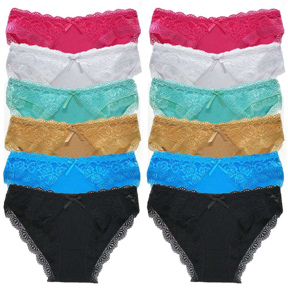 Cotton Panties Women's Underwear Panty Fashion Lace Briefs Girls Low Waist Shorts Female Lingerie Culottes 12 Pcs/set