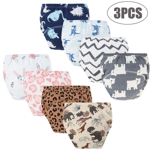 3 Pcs Baby Diaper Training Pants for Girls and Boys Washable Infant Cloth Diapers Reusable Kids Underwear Toddler Shorts