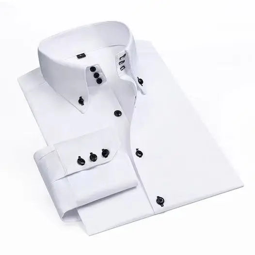 Premium Quality White Dress Shirts for Men Non Iron Wrinkle Resistant Long Sleeve Solid Cotton Polyester