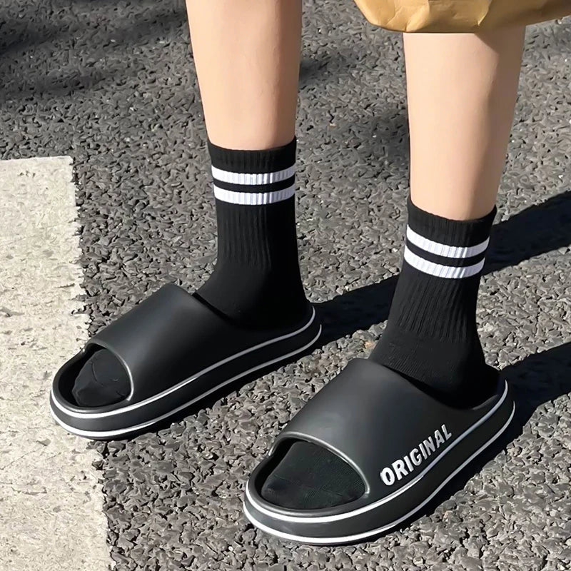 Feslishoet Women Letter Slippers Beach Slides Solid Color Thick Sole Indoor Bathroom Anti Slip Shoes Summer Couple Sandals