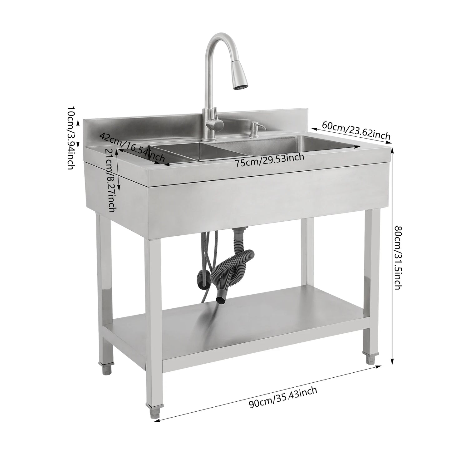 Freestanding 75*42cm/55*36cm Stainless Steel Utility Sink, Laundry&Utility Room Sinks, Rectangular Single Bowl Black/Silver