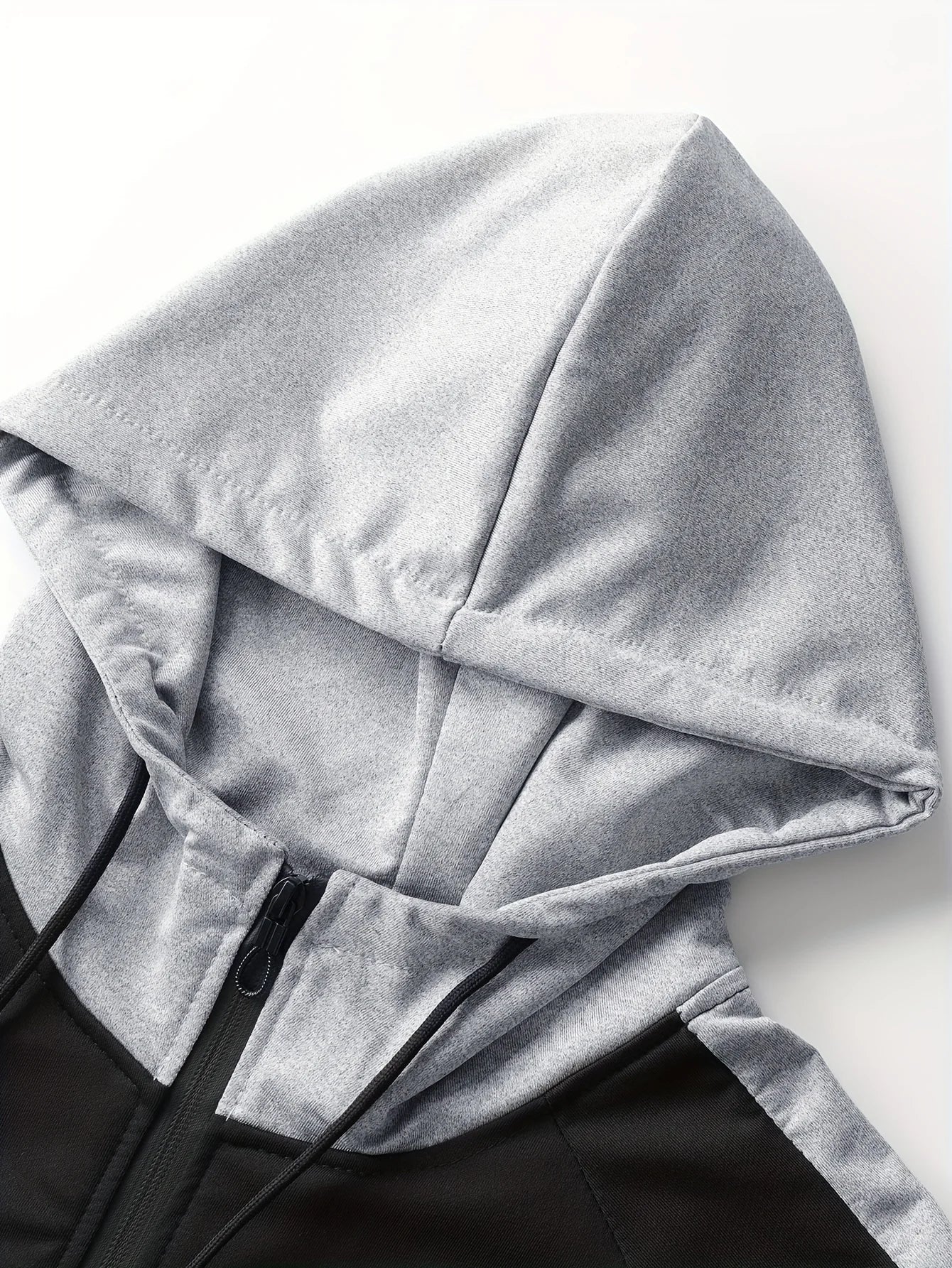 New men’s patchwork overcoat with hood set, two-piece outfit.