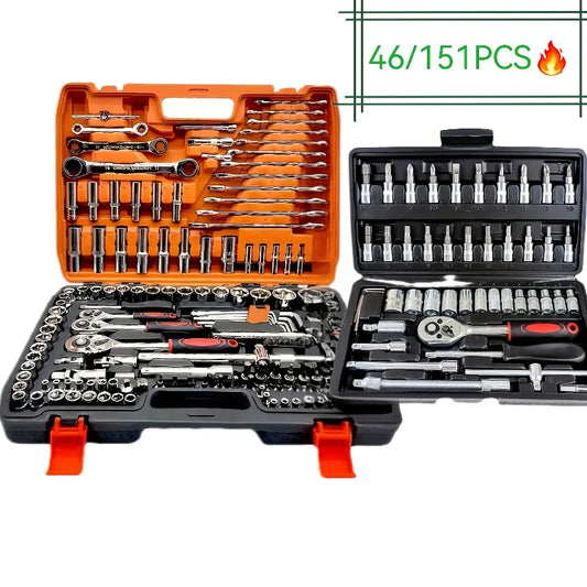 46-Piece Professional Auto Repair Tool Set - Portable Ratchet Wrench Kit with Storage Case