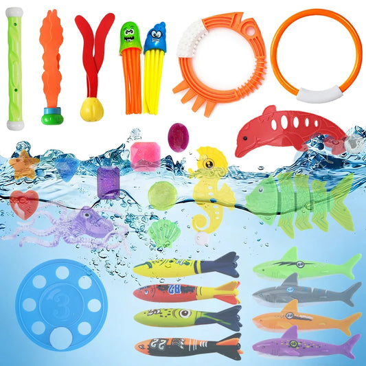 Pool Decoration Props Inflatable Swimming Pool Accessories Treasure Hunt Diving Set Torpedo Fish Water Rings Dolphin Gifts TMZ