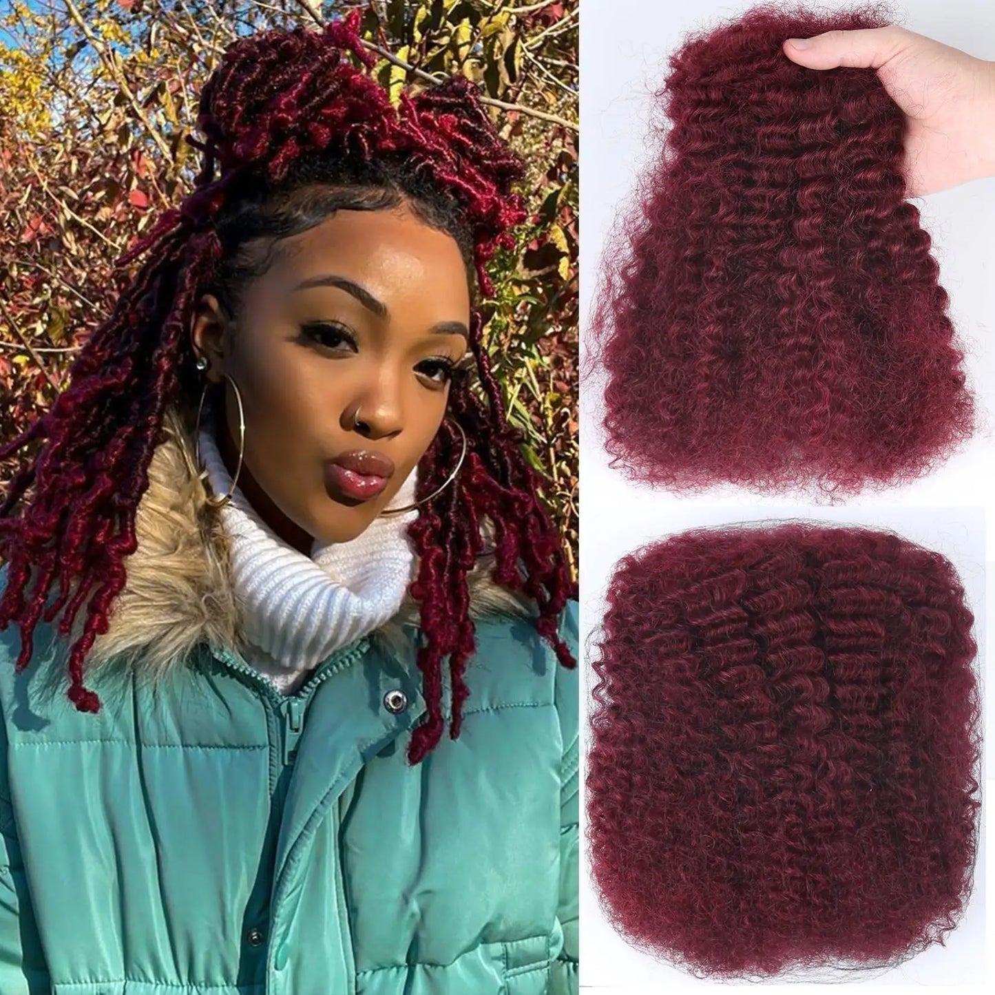 Afro Kinky Bulk Human Hair for Dreadlock Extensions and Braiding 2 Pack 100g Ginger Orange Color
