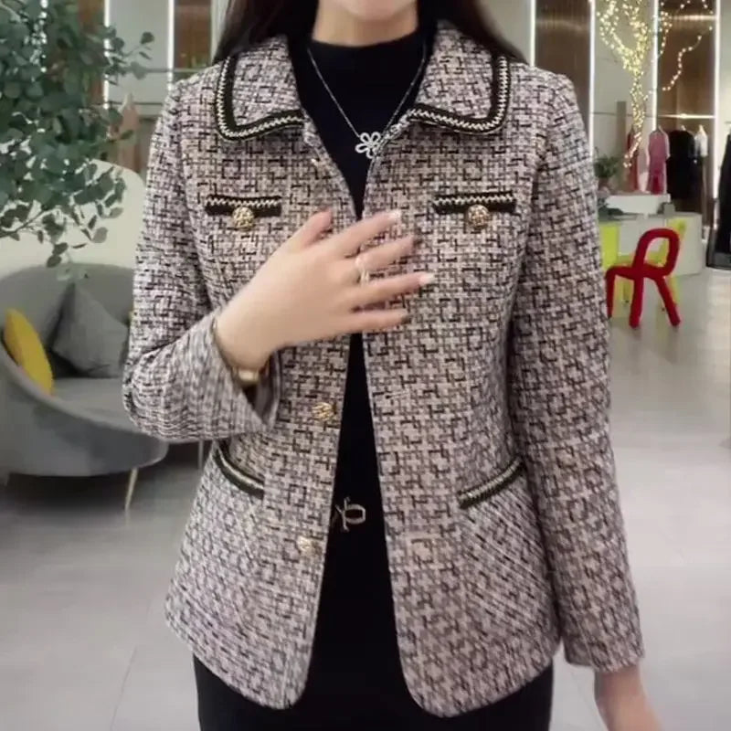 Plus Size Stylish Slimming Cropped Jacket For Middle Aged Women Fashionable Cardigan Autumn Collection Thick Thin Style Top