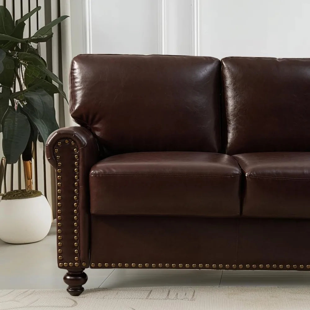 HUANZHUANG Faux Leather Sofa With Storage Mid Century
