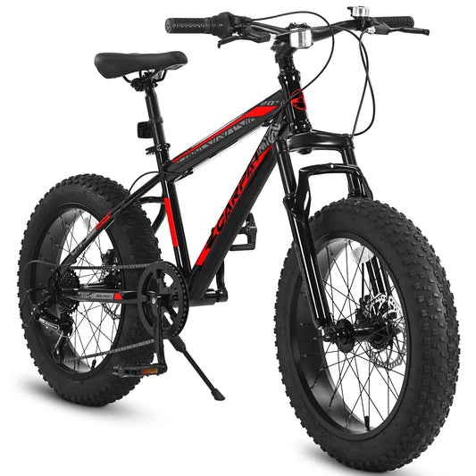 Ecarpat 20 Inch Kids Bike 4 Inch Wide Fat Tire Snow Mountain Bike 7 Speed for Boys Girls Children Steel Frame