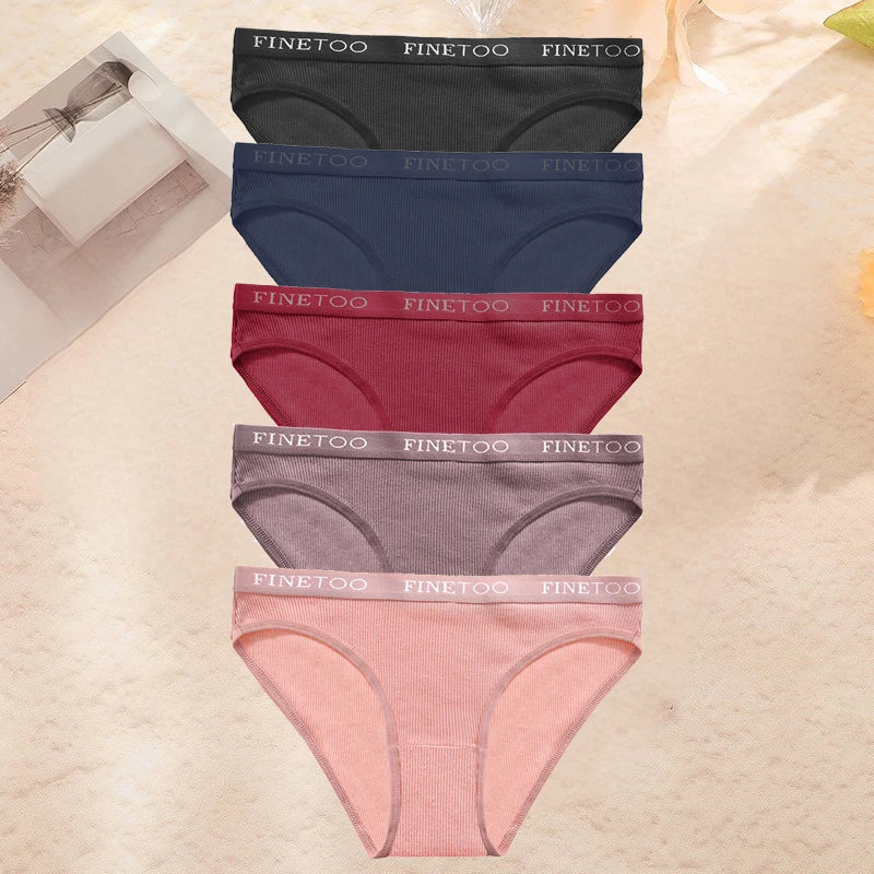 Finetoo 5PCS Set Women Letter Underpants Cotton Underwear Panties Lingerie Ladies 9 Solid Colors M-XXL Sexy Briefs