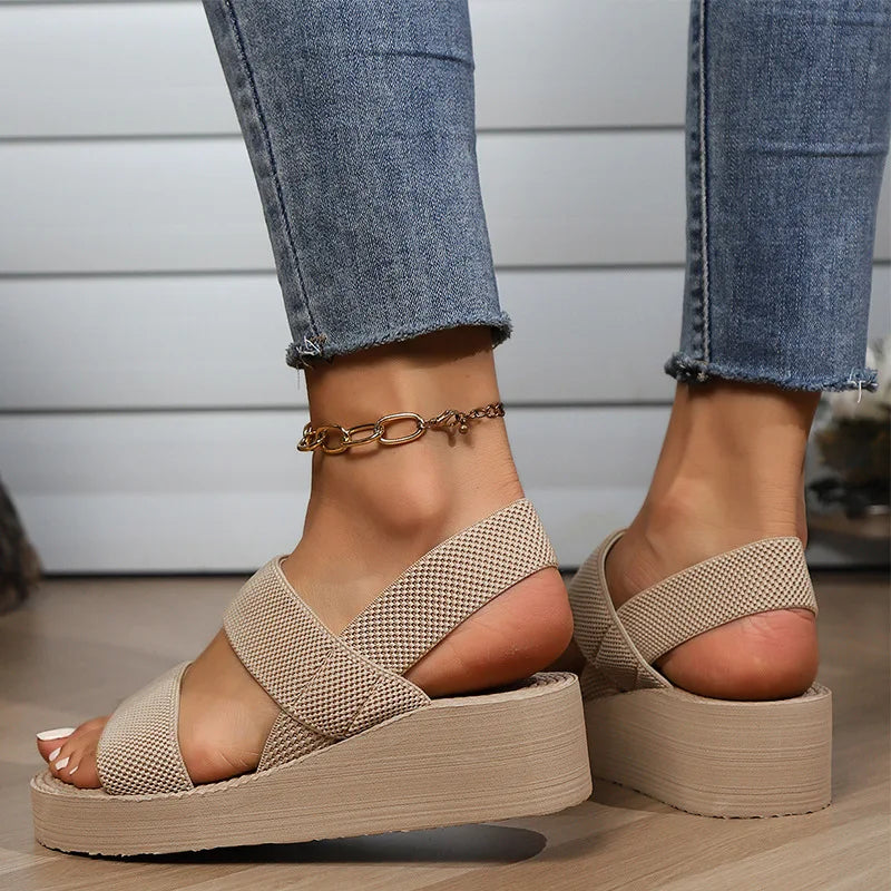 New Minimalist Slingback Wedge Sandals Lightweight Slides for Women Summer Solid Color Thick Bottom Ladies Shoes