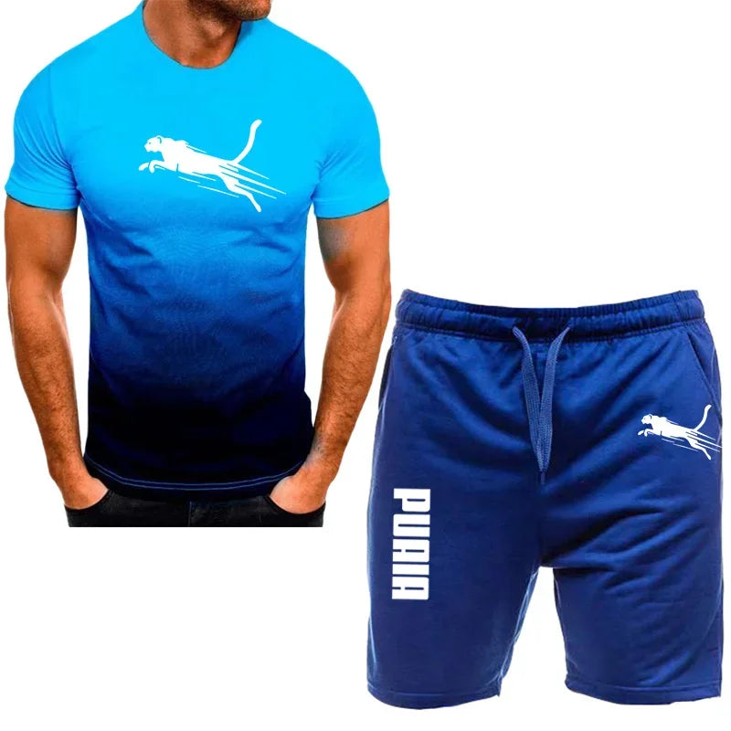 Men's Casual Sports Set with Breathable T-Shirt and Running Shorts 2 Pieces Organic Cotton Spring Summer 2024
