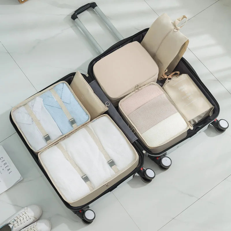 7 Piece Set Travel Bag Organizer for Clothes Luggage and Shoes with Packing Cubes