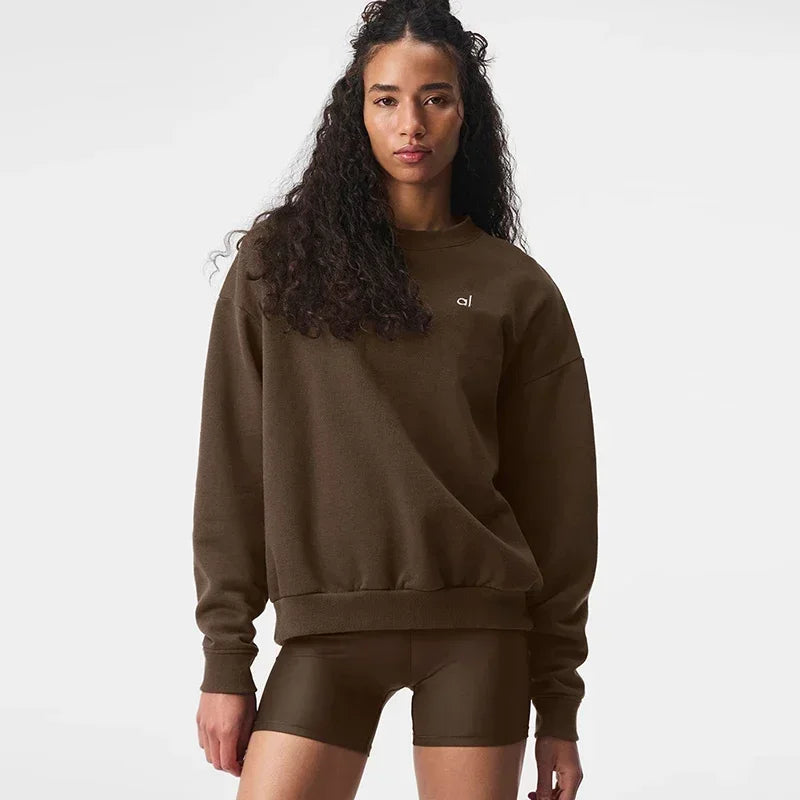 Yoga Pullover Round Neck Cotton Comfortable Solid Color Long Sleeve Hoodie Casual Top Unisex