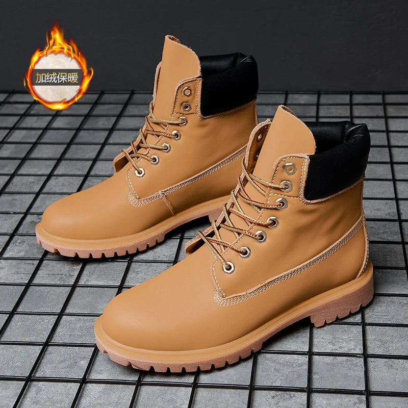 Men's Waterproof Non-Slip Winter Boots Warm Plush Sneakers Lace-Up Ankle Snow Shoes