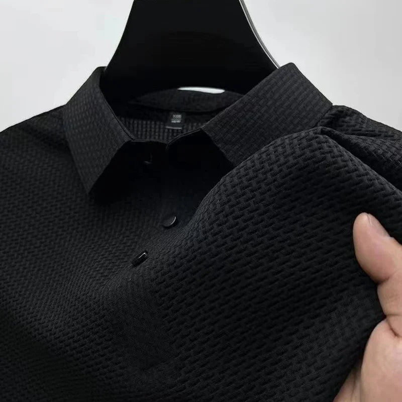 New Men's Business Casual Short Sleeve Bone Flower Solid Color Polo Shirt Breathable Comfortable Summer Versatile Top