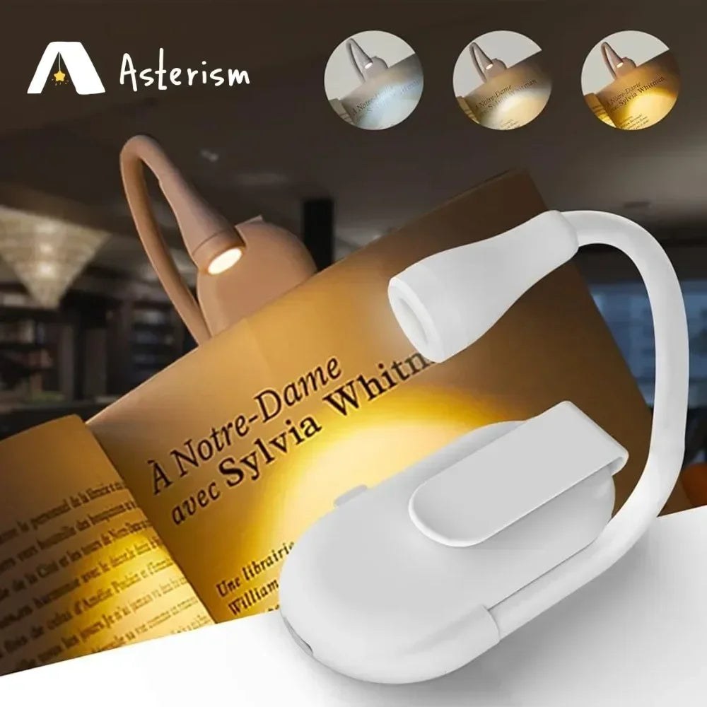 Mini Book Light Portable Clip Night Light USB Charging LED Dimmable Eye Protect Camping Clip 360 Degree Flip Book Lamp
