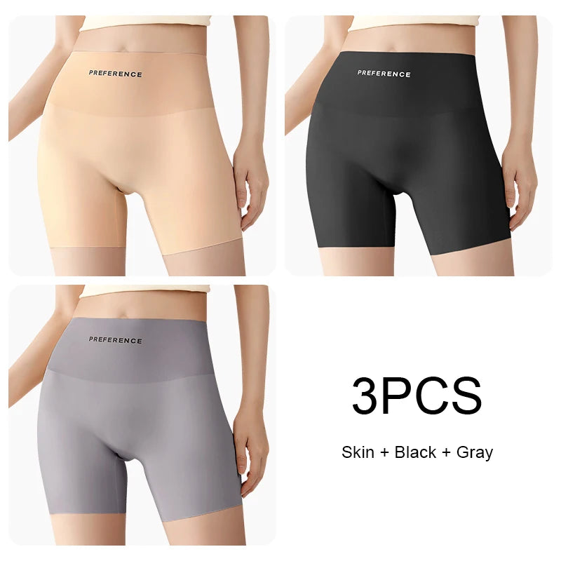 3PCS Set Plus Size Seamless Protective Shorts for Women Ice Silk Summer Underwear