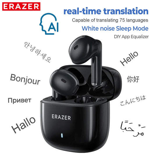 AI Earphones Translator Erazer XT92PRO Bluetooth Earphones Real-Time Translation Earbuds DIY App ASMR Wireless Headphones