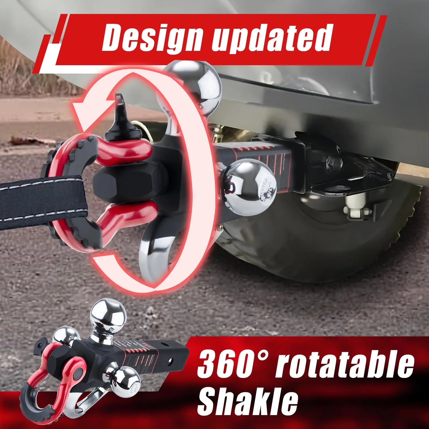 TYT Tri Ball Hitch Mount 2 Inch Receiver with 1 7/8 Inch 2 Inch 2 5/16 Inch Balls Tow Hook and Clevis Shackle with Locks Black