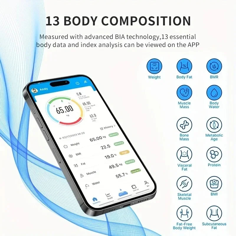 Hot Selling Bluetooth Body Fat Scale Intelligent Digital Bathroom Wireless Weight Scale USB Charging