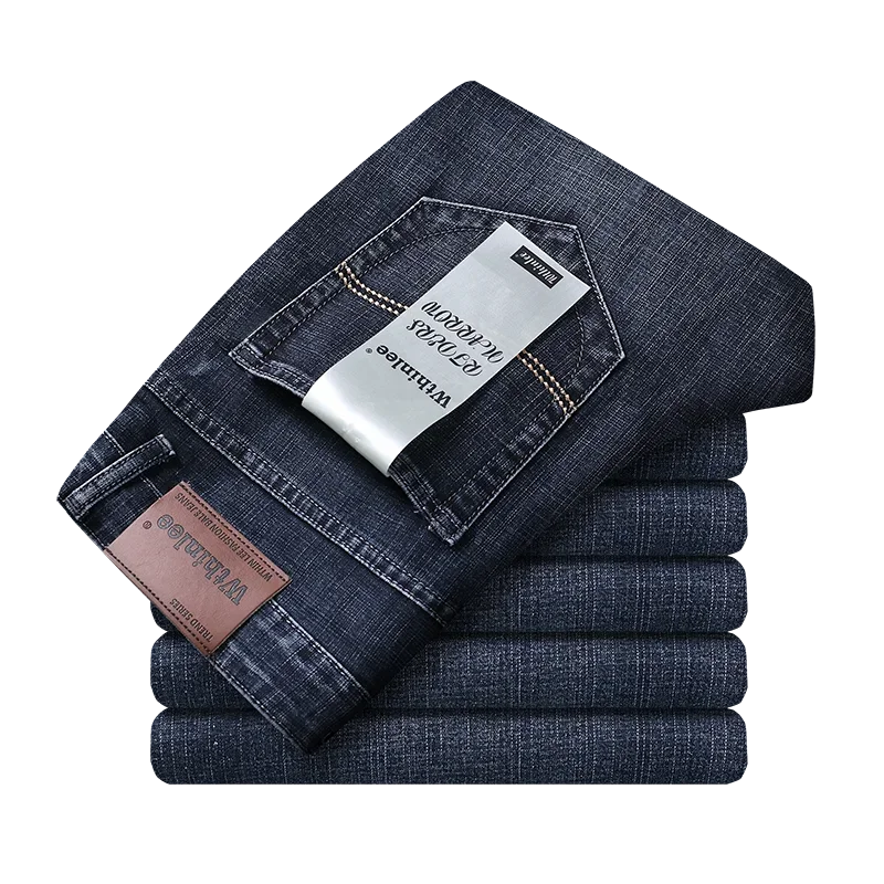 Wthinlee Men's Casual Straight Stretch Jeans Fashion Classic Blue Black Denim Trousers