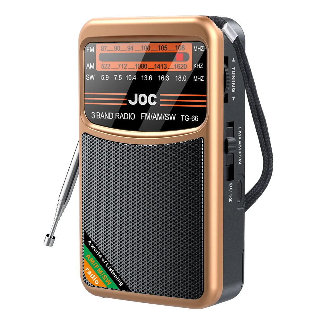 Battery Operated FM AM SW Radio with Built-in Speaker Type-C Rechargeable Portable Radio for Elder with HD Display Screen