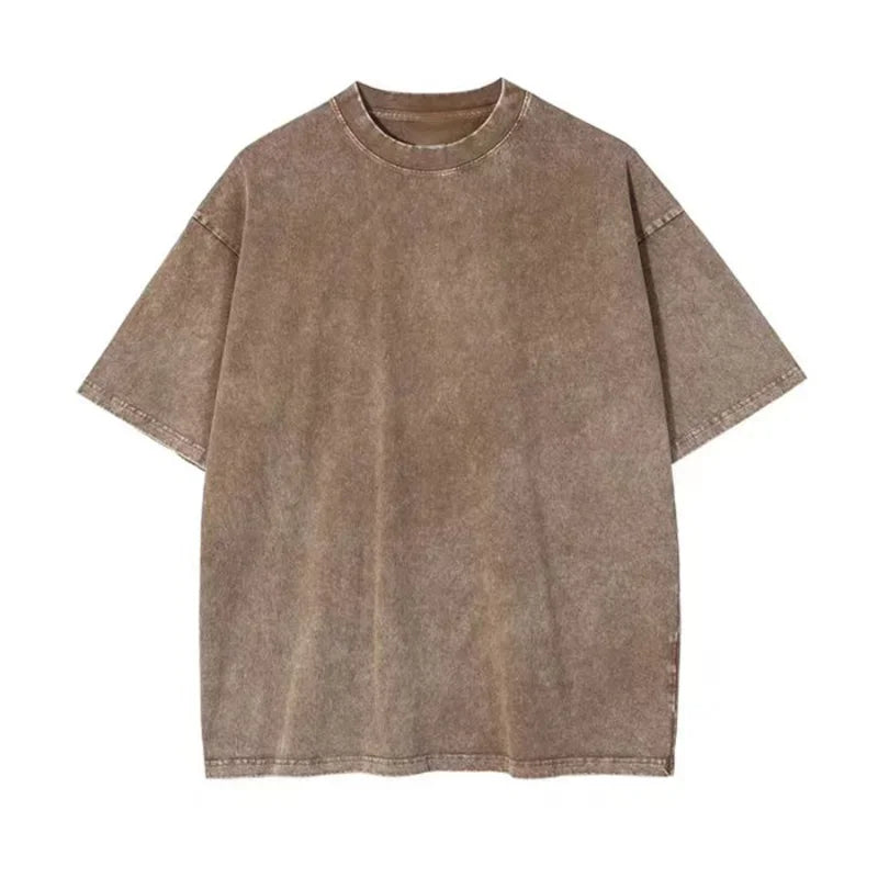 Korean Fashion Washed Vintage T Shirt Men Hip Hop Retro Tops