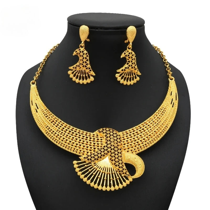 Dubai Luxury Nigerian Wedding Golden Jewelry Sets For Lady Bridal Necklace Sets Indian Party Jewellery Engagement Gifts