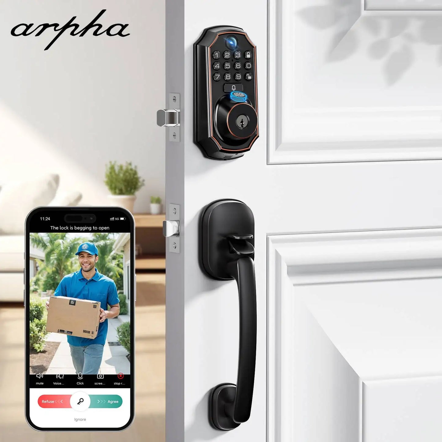 ARPHA Smart Lock D289H Smart WiFi Keyless Door Lock with Camera 5 in 1 Camera Fingerprint Entry App-Controlled Auto-Lock System