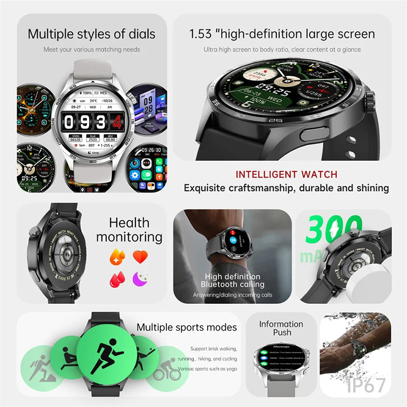 For Huawei GT5 Pro GPS NFC Smart Watch Men 360x360 AMOLED Screen Heart Rate Bluetooth Call IP67 Waterproof Smartwatch 2024