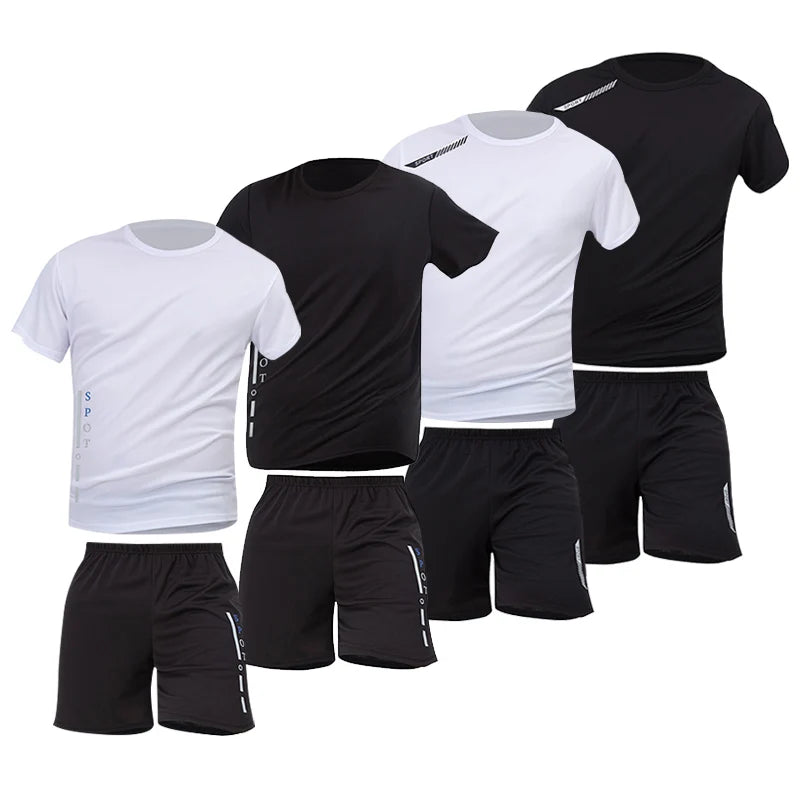 2/6 Pack Plus Size Men's Quick Drying Short Sleeve Shorts Suit Leisure Sports Running Fitness T Shirt Joker Shorts Teen
