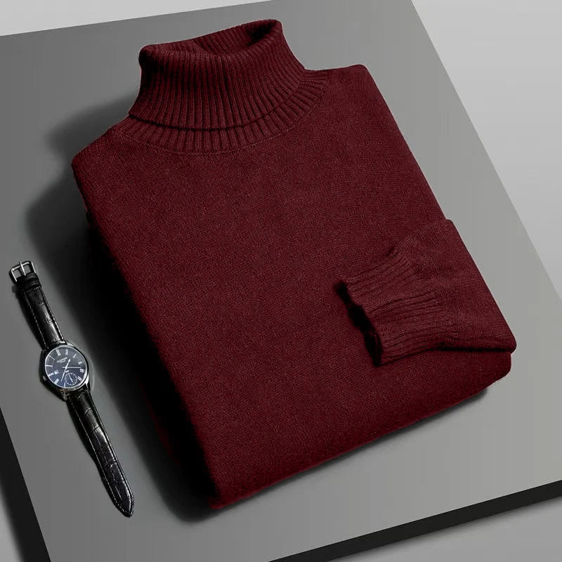 Autumn Men's High Quality Knitted Turtleneck Sweater Slim Fit Long Sleeve Anti Pilling Pullover Solid Color Trend Men Streetwear